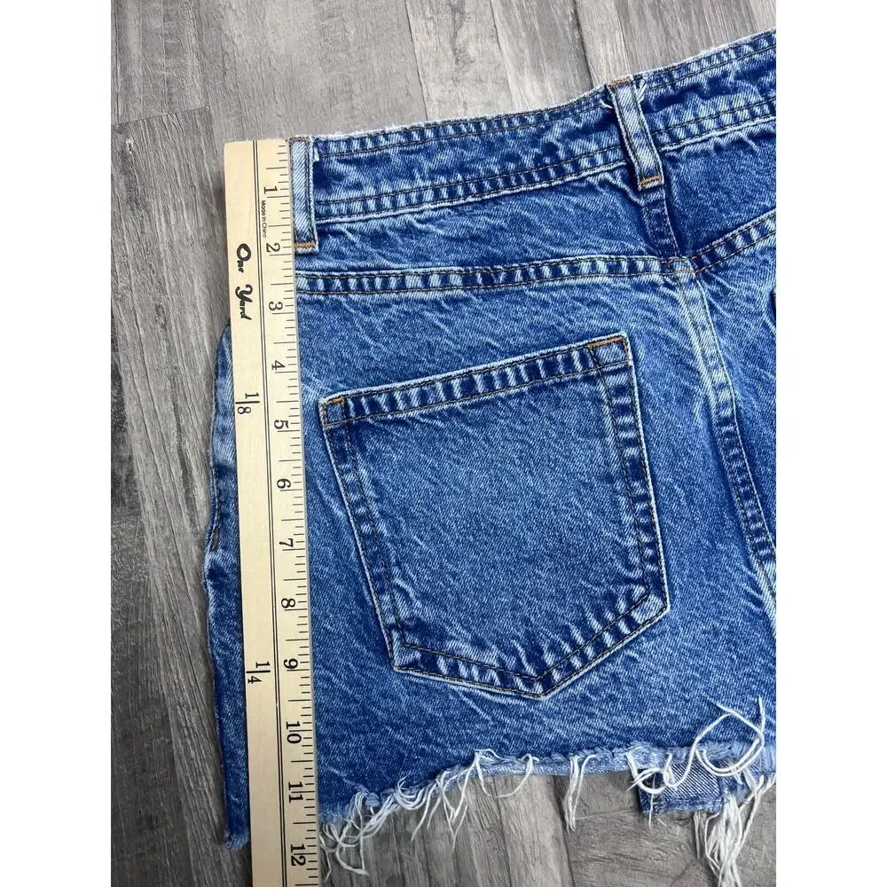 Zara Denim Skort Women’s XS Blue Asymmetrical Wrap Mini Skirt Raw Hem Y2K